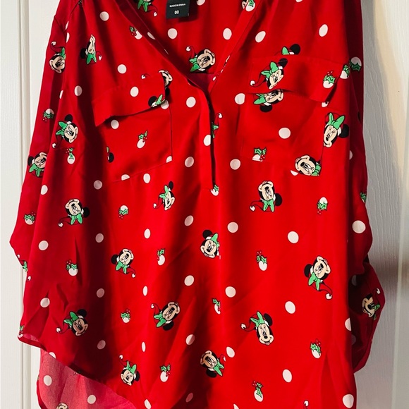 Disney Torrid Minnie Mouse Chris Red Top with Cartoon and White Dots - Picture 1 of 5